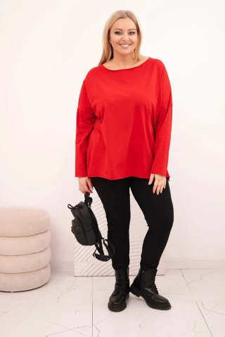 Bluzka damska Plus Size asymetryczna z długim rękawem czerwona