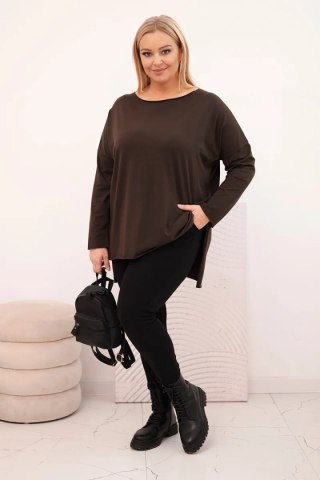 Bluzka damska bawełniana Plus Size asymetryczna z długim rękawem brązowa