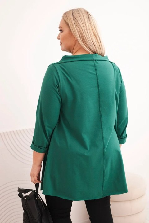 Bluzka damska bawełniana Plus Size asymetryczna z podwijanym rękawem ciemno zielona