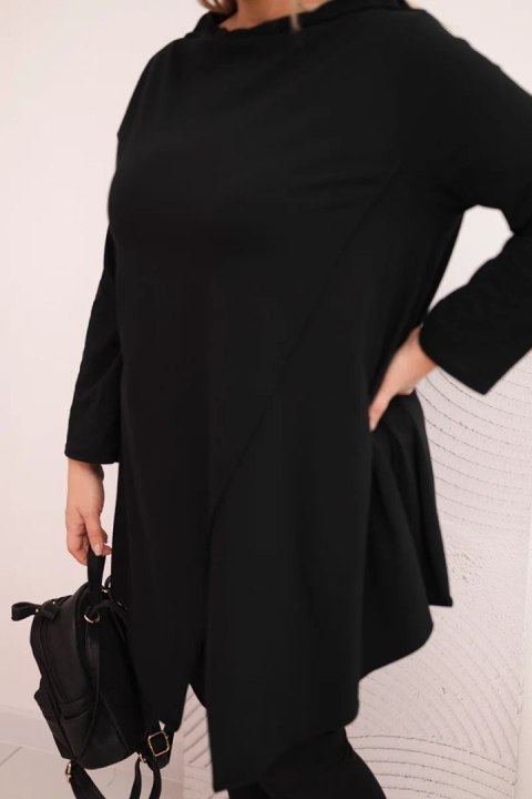 Bluzka damska bawełniana Plus Size asymetryczna z podwijanym rękawem czarna
