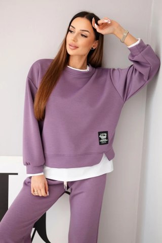 Komplet damski z masełkowy z luźną bluzą i spodniami dresowymi fioletowy