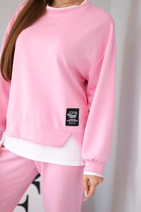 Komplet damski z masełkowy z luźną bluzą i spodniami dresowymi jasno różowy