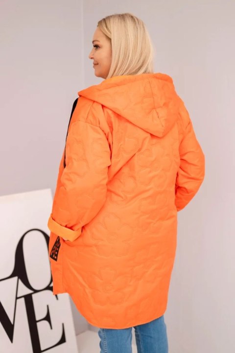 Kurtka damska Plus Size pikowana z kapturem i napisem HOPE pomarańczowa