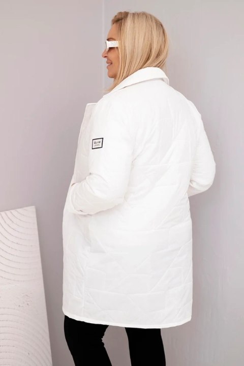 Kurtka damska Plus Size pikowana z ozdobnymi guzikami i kołnierzem biała