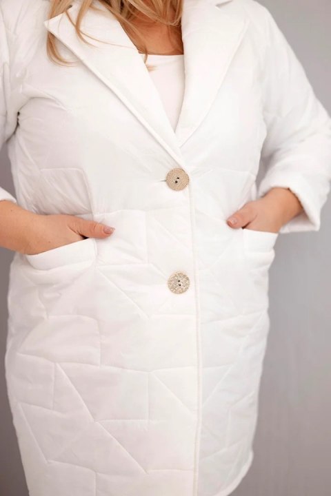 Kurtka damska Plus Size pikowana z ozdobnymi guzikami i kołnierzem biała
