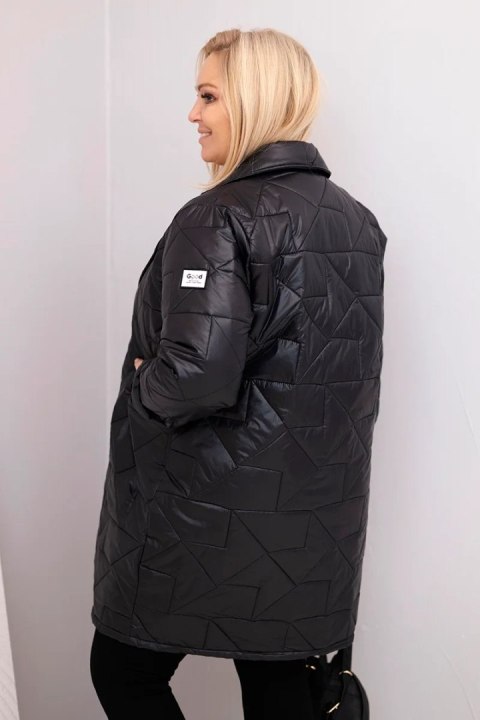 Kurtka damska Plus Size pikowana z ozdobnymi guzikami i kołnierzem czarna