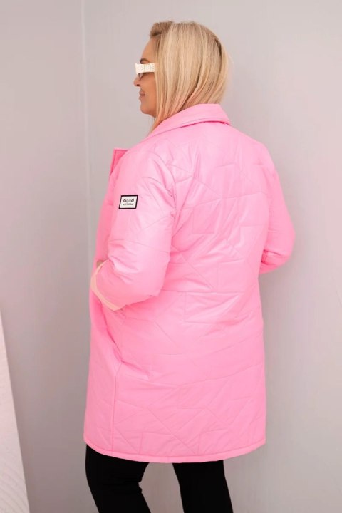 Kurtka damska Plus Size pikowana z ozdobnymi guzikami i kołnierzem jasno różowa