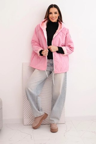Kurtka damska wiosenna pikowana z kapturem i zamkiem jasno różowa