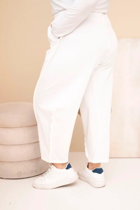 Spodnie damskie bawełniane Plus Size o luźnym kroju z wysokim stanem ecru