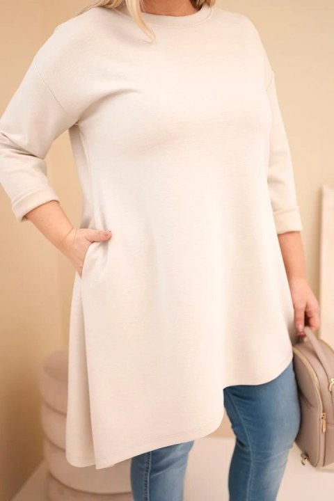 Sukienka damska Plus Size z wiskozy z luźnym fasonem i długim rękawem beżowa