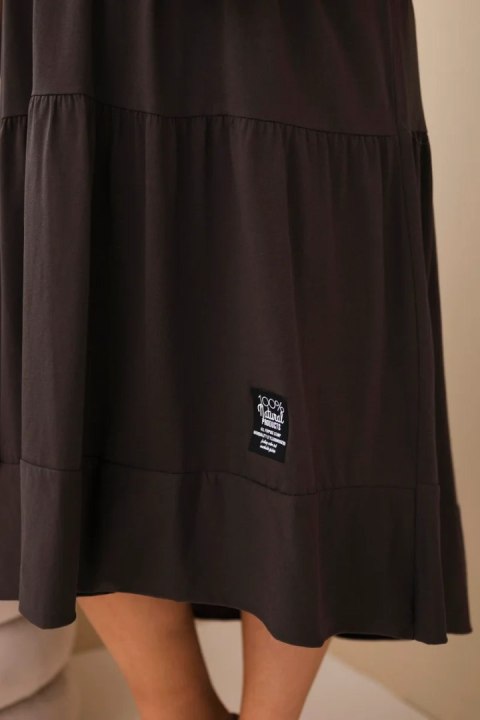 Sukienka damska bawełniana Plus Size z falbanami i podwiniętym rękawem brązowa