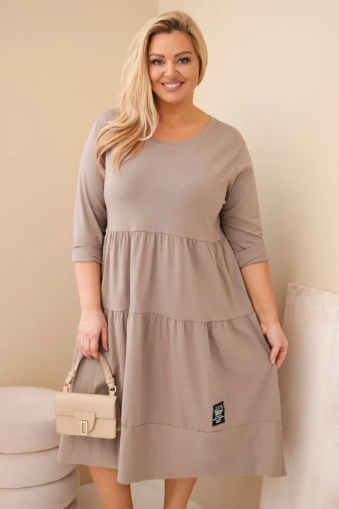 Sukienka damska bawełniana Plus Size z falbanami i podwiniętym rękawem fango