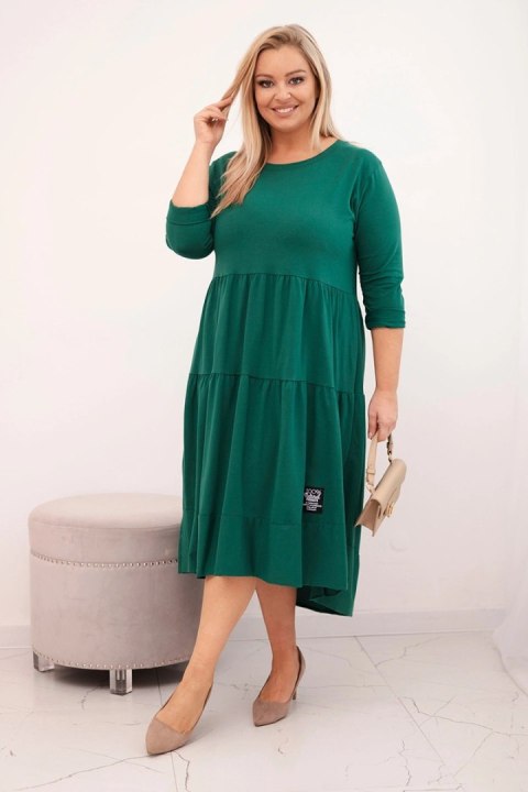 Sukienka damska bawełniana Plus Size z falbanami i podwiniętym rękawem zielona