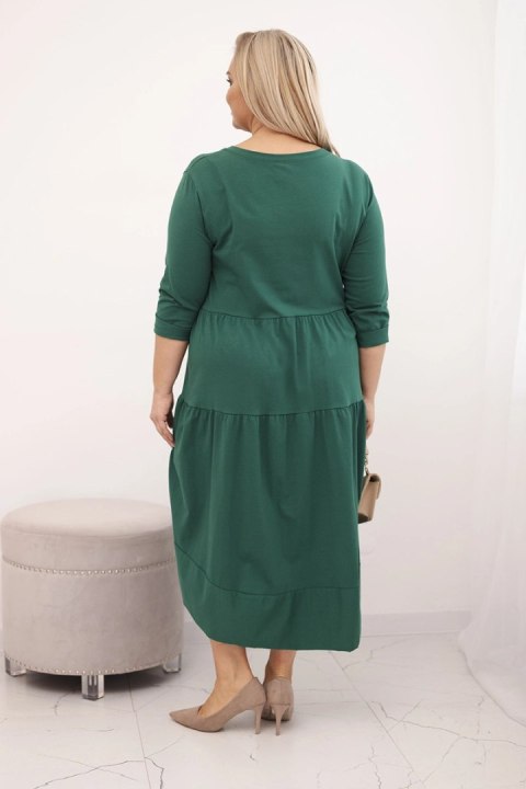Sukienka damska bawełniana Plus Size z falbanami i podwiniętym rękawem zielona