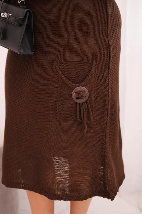 Sukienka swetrowa damska Plus Size z moherem oversize z kieszenią czekoladowa