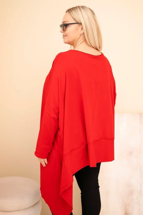Tunika damska Plus Size z bawełny z asymetrycznym dołem czerwona