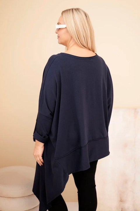 Tunika damska Plus Size z bawełny z asymetrycznym dołem granatowa