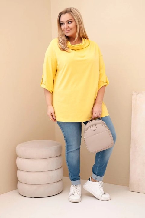 Bluzka damska Plus Size z bawełną o luźnym kroju z dekoltem wodnym żółta