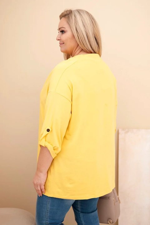 Bluzka damska Plus Size z bawełną o luźnym kroju z dekoltem wodnym żółta