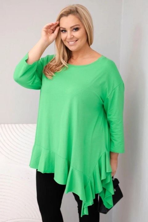 Bluzka damska Plus Size z bawełną z falbaną i rękawem podwijanym jasno zielona