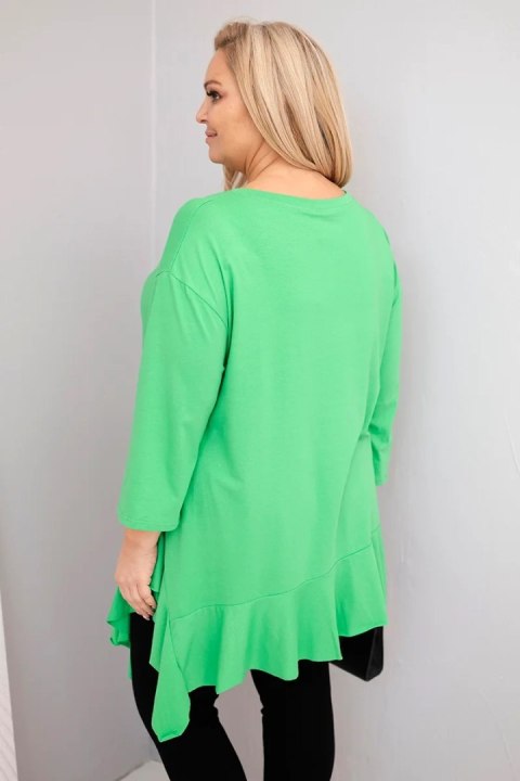 Bluzka damska Plus Size z bawełną z falbaną i rękawem podwijanym jasno zielona