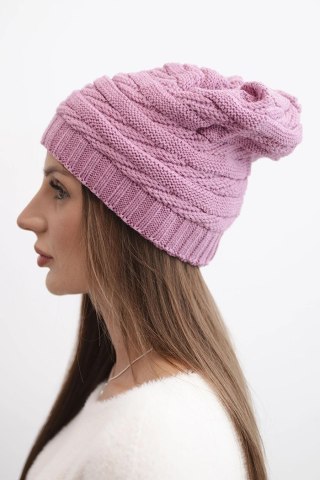 Czapka damska zimowa o klasycznym splocie prążkowanym K439 jasno fioletowa