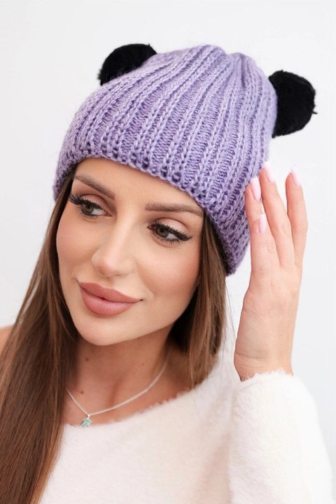 Czapka damska zimowa wełniana z pomponem K433 fioletowa