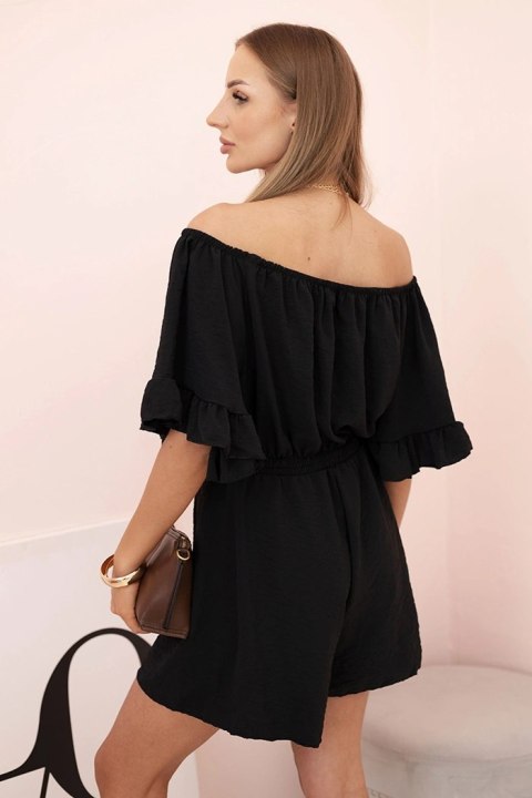 Kombinezon damski hiszpanka z falbankami i gumką w talii czarny