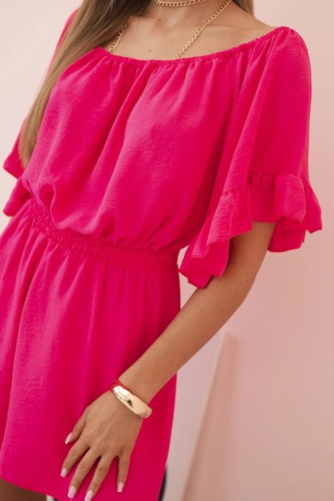 Kombinezon damski hiszpanka z falbankami i gumką w talii fuksja