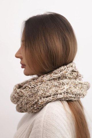 Komin damski wełniany melanżowy gruby otulacz na zimę KN24 ciemno beżowy