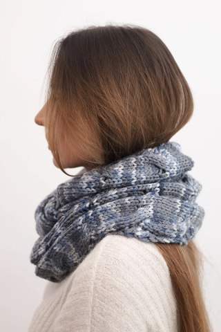 Komin damski wełniany melanżowy gruby otulacz na zimę KN24 jeansowy+grafitowy