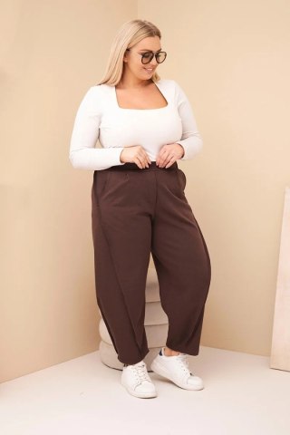 Spodnie damskie bawełniane Plus Size o luźnym kroju z wysokim stanem brązowe