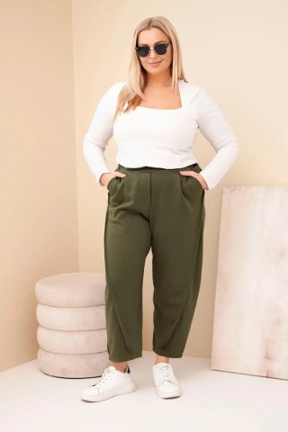 Spodnie damskie bawełniane Plus Size o luźnym kroju z wysokim stanem khaki