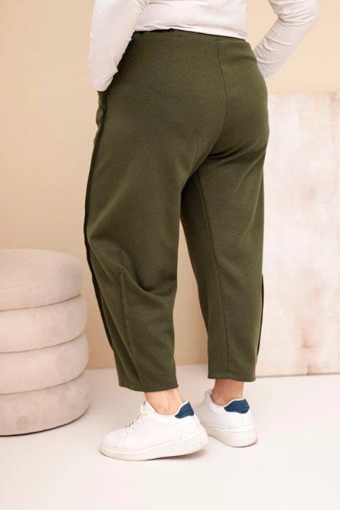 Spodnie damskie bawełniane Plus Size o luźnym kroju z wysokim stanem khaki