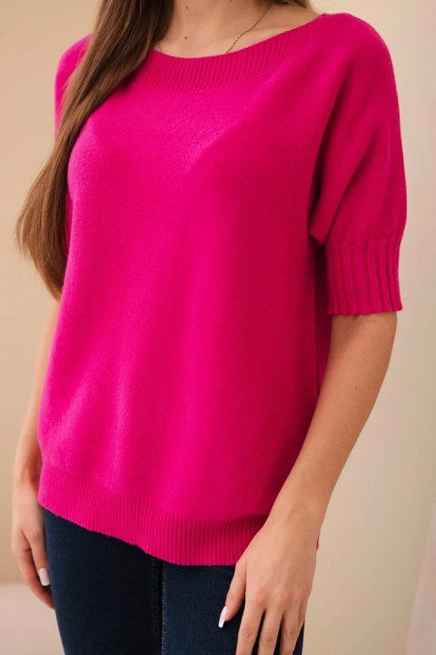 Sweter damski z wiskozy z krótkim rękawem fuksja
