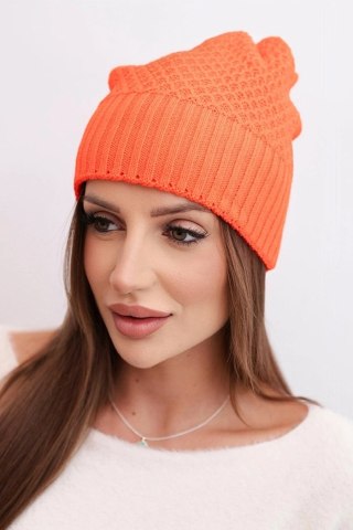Czapka damska zimowa wełniana z podwójnym wywijanym ściągaczem K426 pomarańczowa
