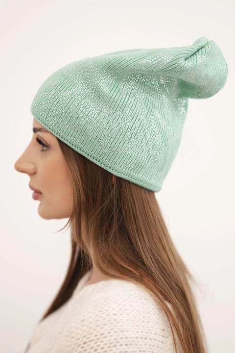 Czapka damska zimowa z moherem i połyskującym wzorem K502 miętowa