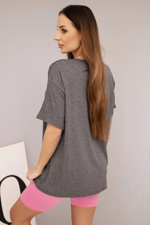 Komplet damski z luźną bluzką i dopasowanymi spodenkami grafitowy