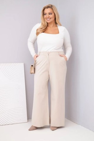 Spodnie damskie Plus Size z szeroką nogawką i wysokim stanem beżowe