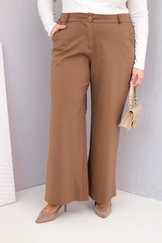 Spodnie damskie Plus Size z szeroką nogawką i wysokim stanem jasne camelowe