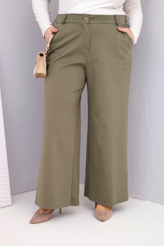 Spodnie damskie Plus Size z szeroką nogawką i wysokim stanem khaki