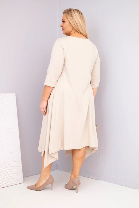 Sukienka damska bawełniana Plus Size z asymetrycznym dołem beżowa