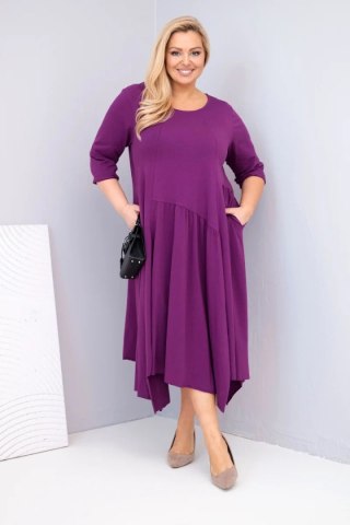 Sukienka damska bawełniana Plus Size z asymetrycznym dołem ciemno fioletowa