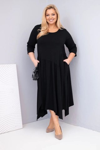 Sukienka damska bawełniana Plus Size z asymetrycznym dołem czarna