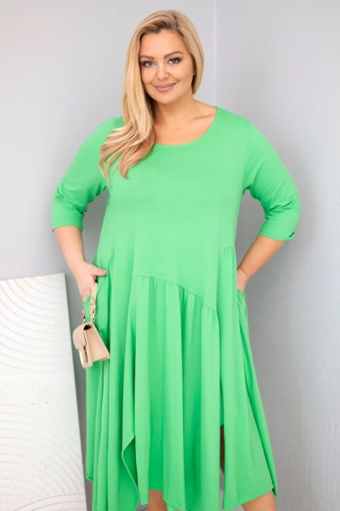 Sukienka damska bawełniana Plus Size z asymetrycznym dołem jasno zielona