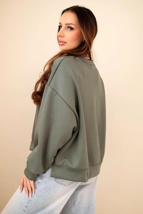 Bluza damska masełkowa z haftem o luźnym kroju khaki