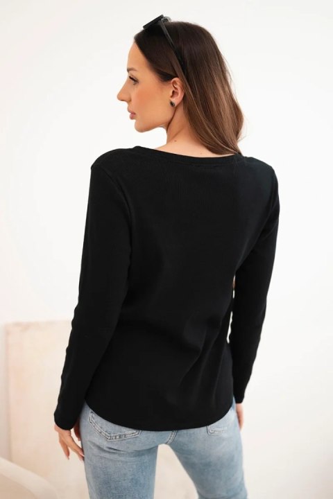 Bluzka damska bawełniana z długim rękawem i guzikami przy dekolcie czarna