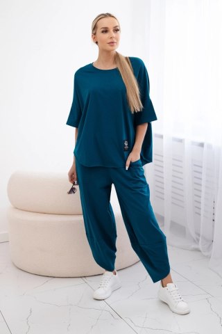 Komplet bawełniany bluzka + spodnie morski