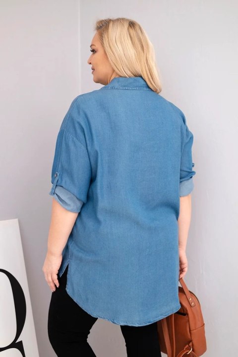 Koszula damska Plus Size z lyocellu z przedłużanym tyłem i rękawem na guzik jeansowa