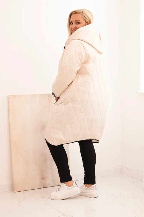Kurtka damska Plus Size pikowana z kapturem i sportowymi mankietami beżowa